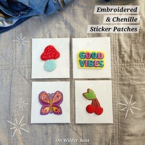 Sticker Patches x4 🍒🦋🍄🤙🏼 cherry butterfly mushroom good vibes